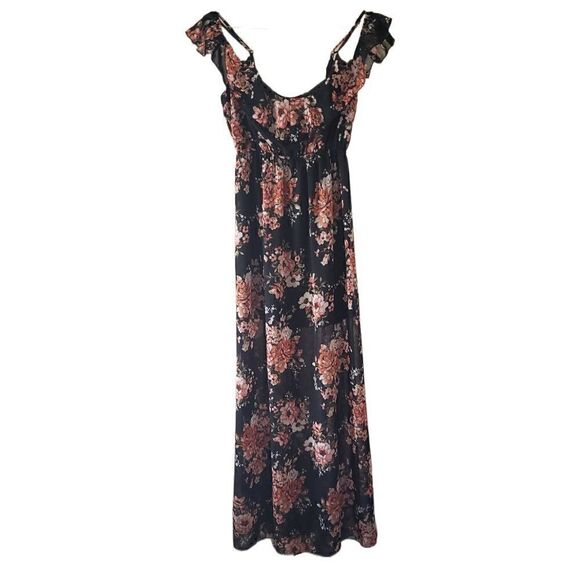 Mind Code Black Floral Off Shoulder Maxi Dress - Picture 1 of 4